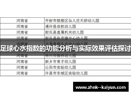 足球心水指数的功能分析与实际效果评估探讨 足球心水指数的功能分析与实际效果评估探讨