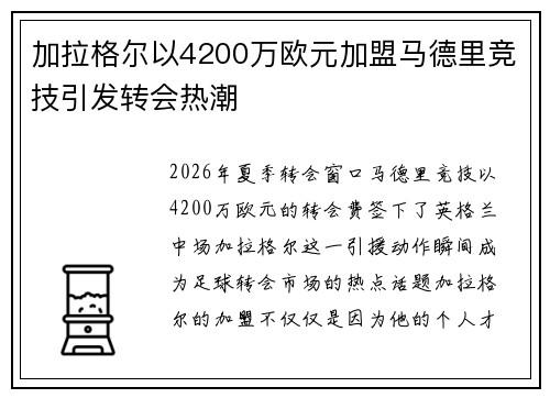 加拉格尔以4200万欧元加盟马德里竞技引发转会热潮